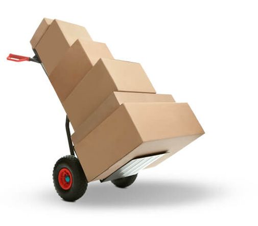Hand truck with stacked boxes